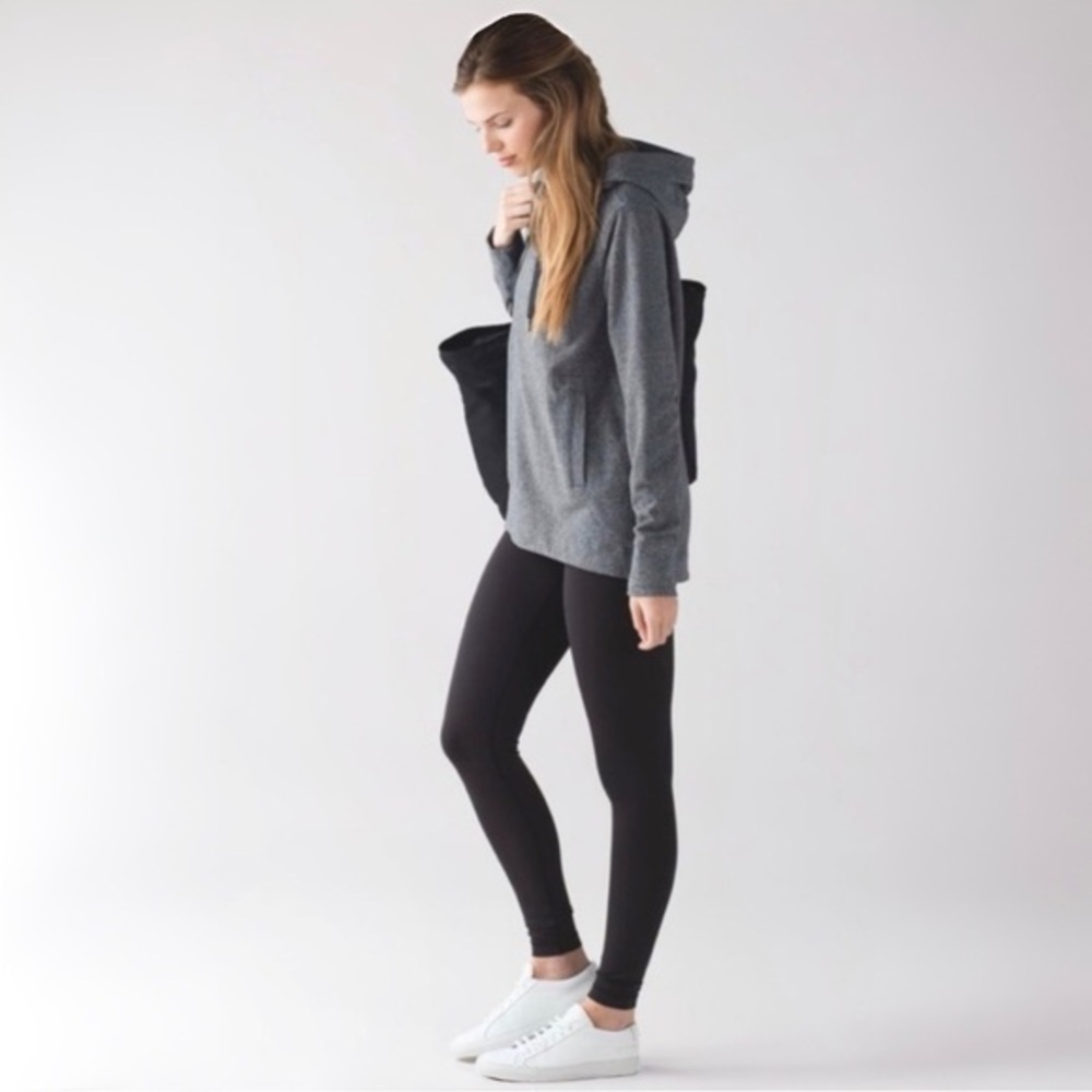 LULULEMON WOMENS SPLIT PULLOVER HEATHERED SPECKLED BLACK/BLACK HOODIE